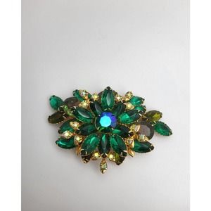 Large Shiny Multicolor Rhinestone Flower Brooch 3" W x 2" H